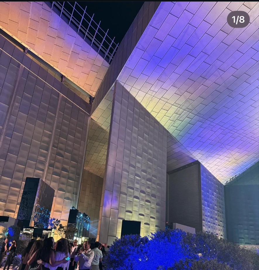 Cairo Food Week venue lit in violet and gold at night