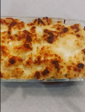 Bubbly baked mac and cheese fresh from the oven