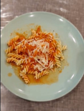 Fusilli alla vodka topped with grated parmesan